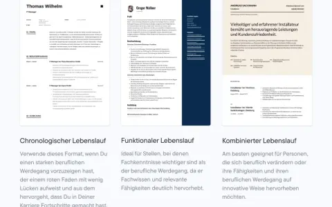 Lebenslauf-Vorlagen: Chronologisch, funktional, kombiniert. Ideal für Berufseinsteiger und Werkstudenten.